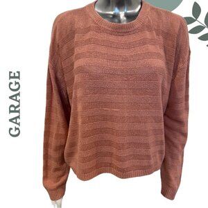 Garage Mauve Textured Knit Pullover Sweater Drop Shoulder Rusty Pink Size Medium